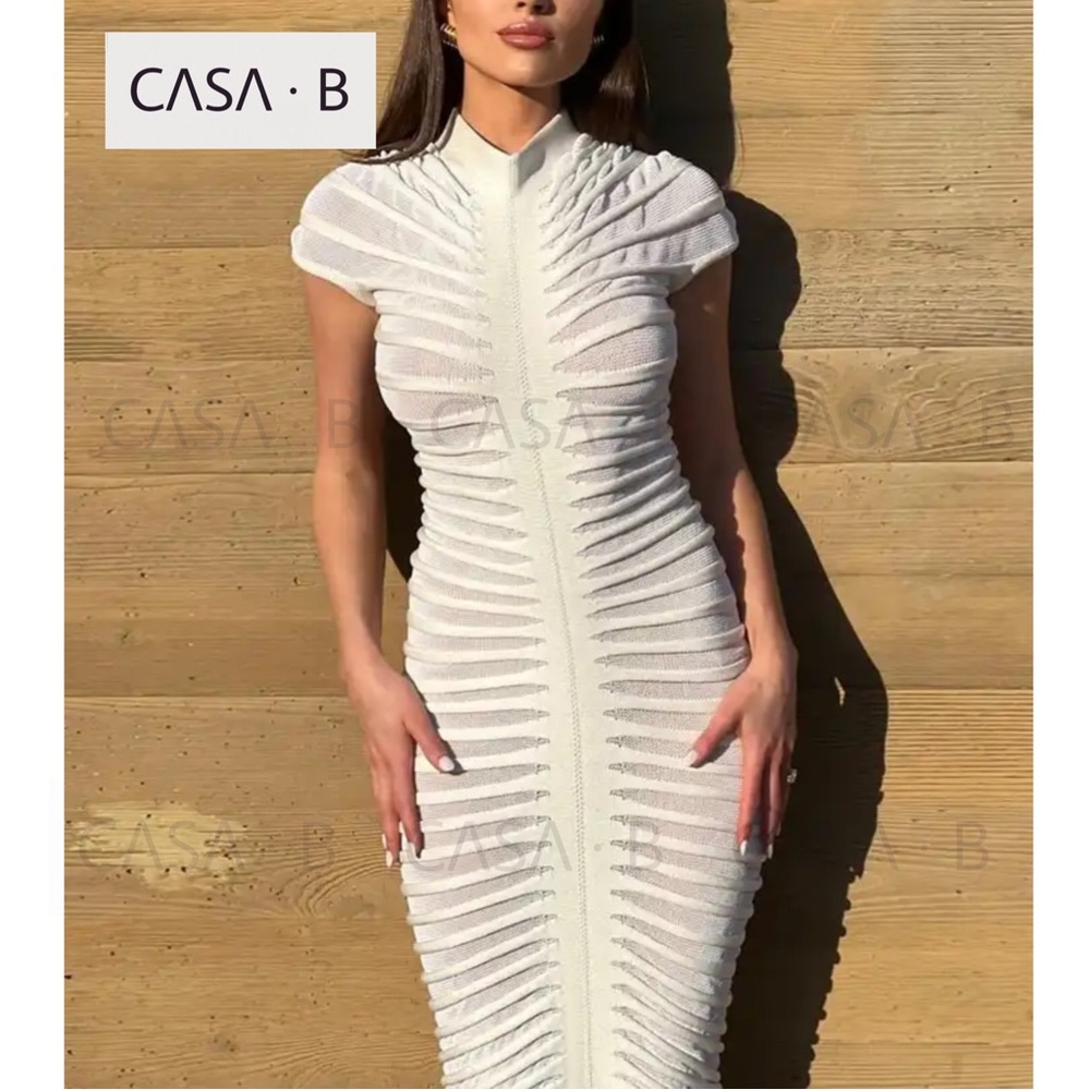 NEW to CASA B💫 Maia Open Knit See-Through Bodycon Tube Sheer Midi Dress - Picture 3 of 12